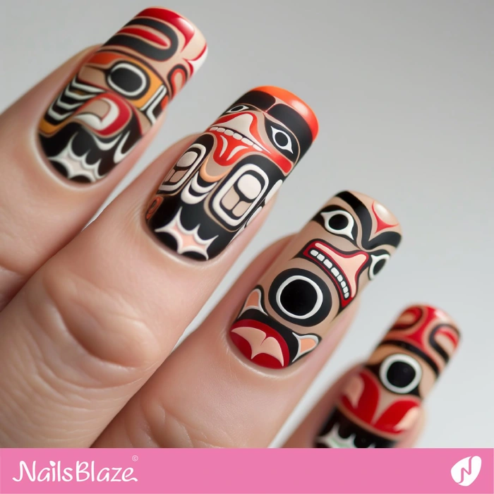 Squoval Haida Gwaii Nails Design | Tribal Nails - NB4586